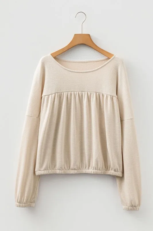 Solid Ribbed Knit Pleated Long Sleeve Top sold by Charming Charlie product image thumbnail 3
