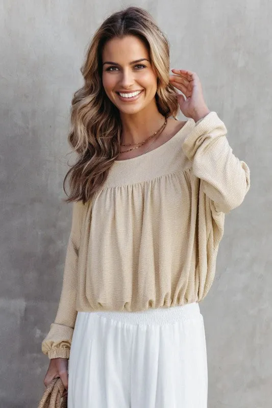 Solid Ribbed Knit Pleated Long Sleeve Top sold by Charming Charlie product image thumbnail 2