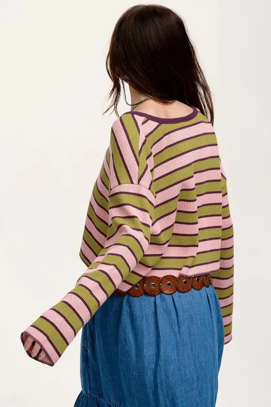 Green Stripes Texture Notched Neck Long Sleeve Top sold by Charming Charlie product image thumbnail 4