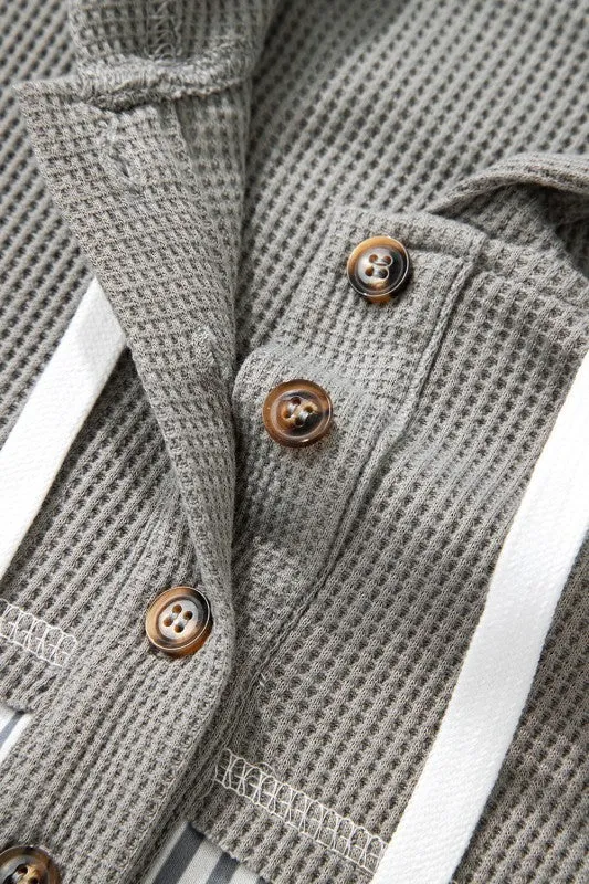 Stripe Waffle Patchwork Hooded Long Sleeve Top sold by Charming Charlie product image thumbnail 5