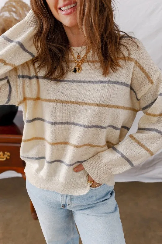 Stripe Ribbed Trim Drop Shoulder Sweater sold by Charming Charlie product image thumbnail 3