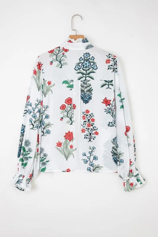 Floral Frilled V-Neck Long Sleeve Buttoned Shirt sold by Charming Charlie product image thumbnail 2