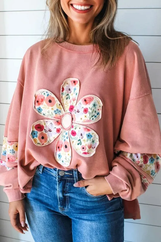 Floral Patchwork Long Sleeve Sweatshirt sold by Charming Charlie
