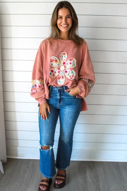 Floral Patchwork Long Sleeve Sweatshirt sold by Charming Charlie product image thumbnail 2