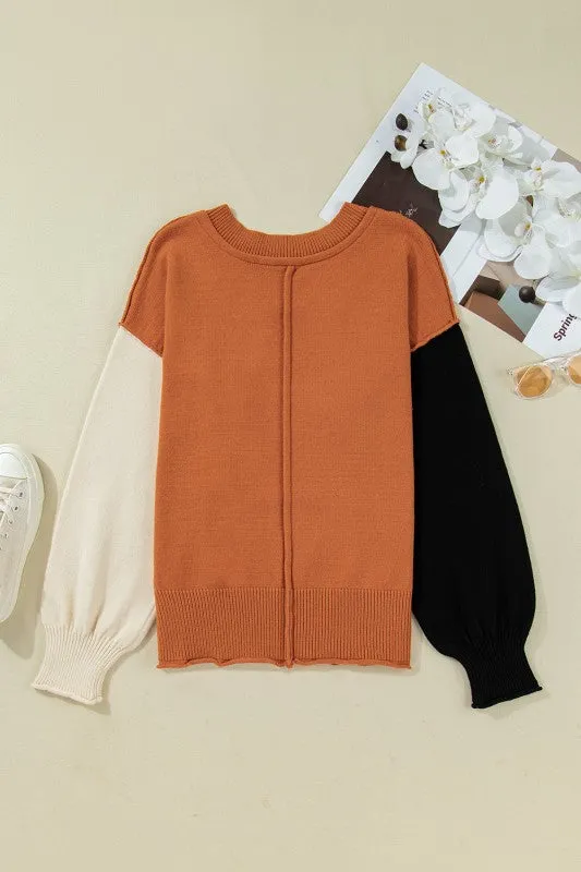 Colorblock Raw Edge Bubble Sleeve V-Neck Sweater sold by Charming Charlie product image thumbnail 4