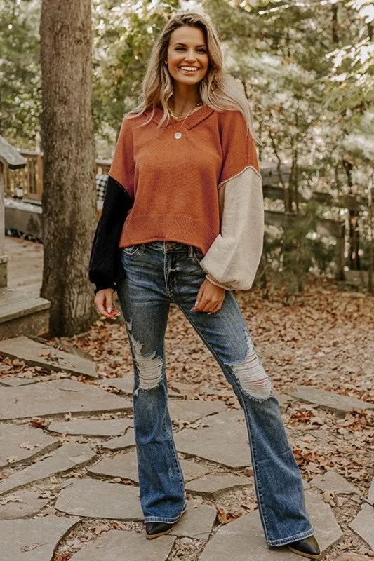 Colorblock Raw Edge Bubble Sleeve V-Neck Sweater sold by Charming Charlie product image thumbnail 2