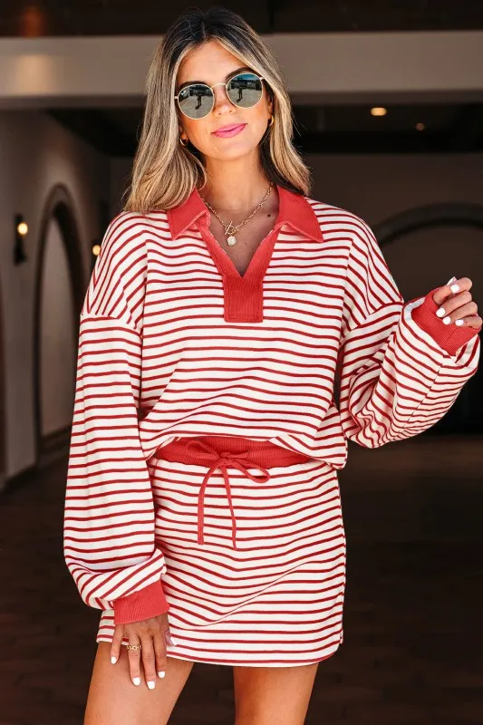 Stripe Collared V-Neck Pullover and Skort Set sold by Charming Charlie product image thumbnail 4