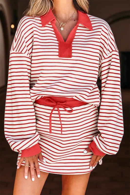 Stripe Collared V-Neck Pullover and Skort Set sold by Charming Charlie