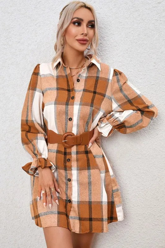 Plaid Collared Neck Ruffled Sleeve Shirt Dress sold by Charming Charlie product image thumbnail 3