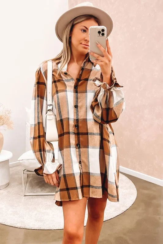 Plaid Collared Neck Ruffled Sleeve Shirt Dress sold by Charming Charlie product image thumbnail 4