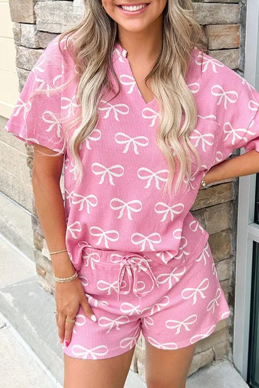 Knit Bowknot Printed T Shirt Shorts Set Loungewear sold by Charming Charlie