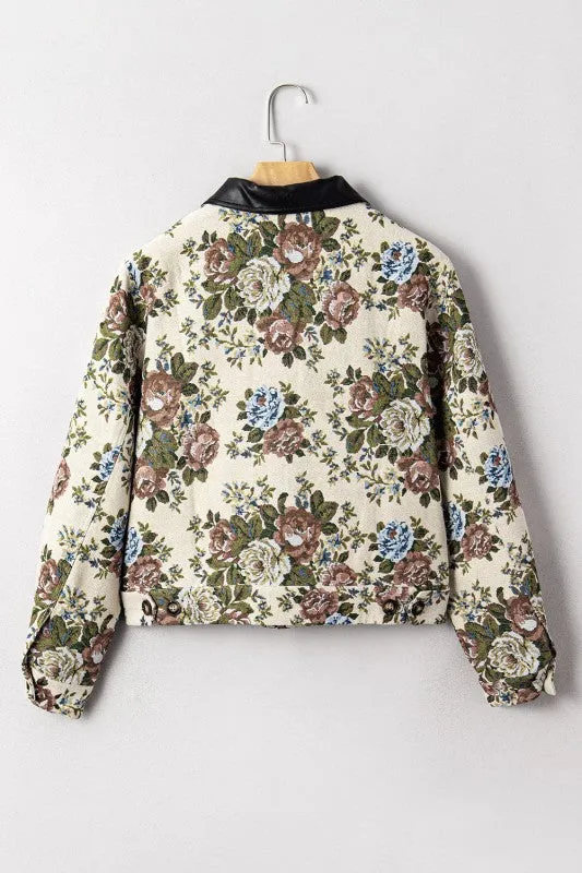 Floral Zip-Up Contrast Collared Jacket sold by Charming Charlie product image thumbnail 4