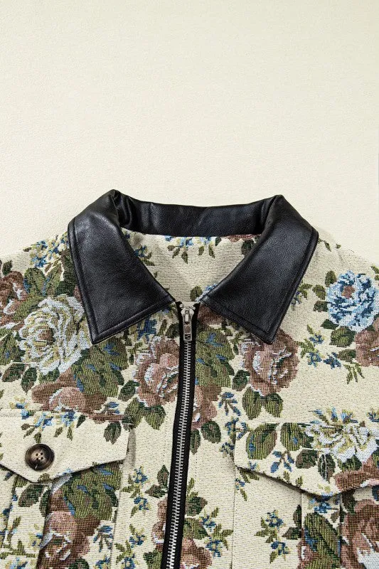 Floral Zip-Up Contrast Collared Jacket sold by Charming Charlie product image thumbnail 5