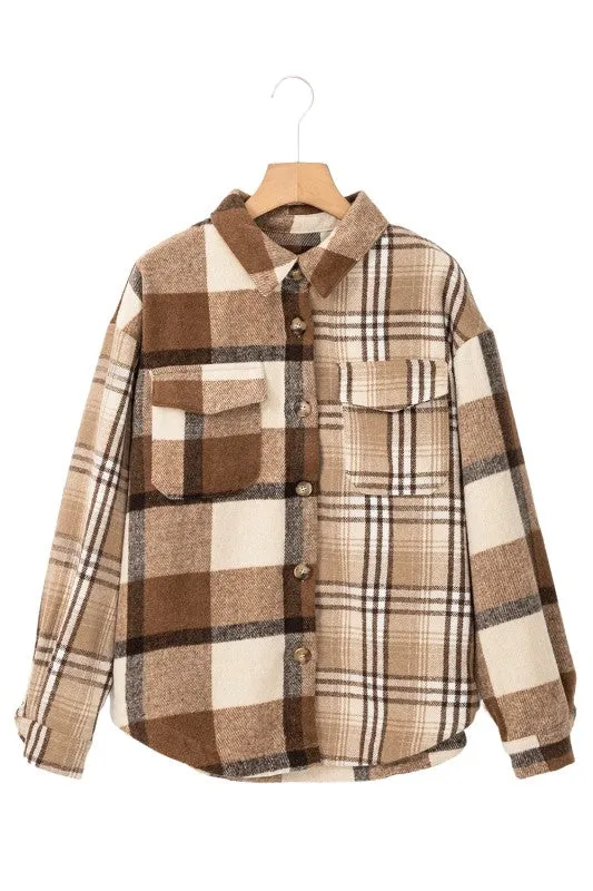 Beige Flannel Plaid Double Flap Pocket Shacket sold by Charming Charlie product image thumbnail 5