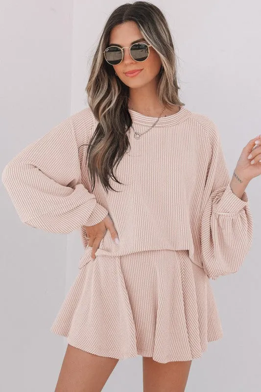 Lantern Sleeve Top High Waist Ruffled Skirt Set sold by Charming Charlie