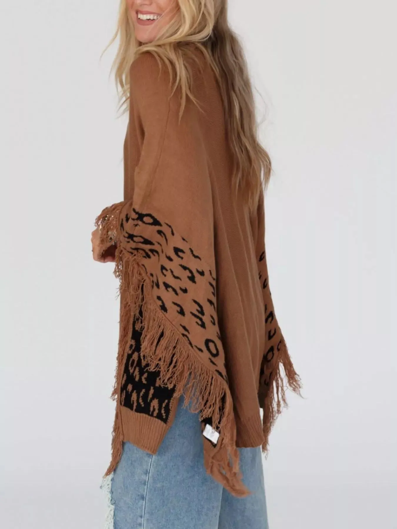 Fringe Leopard Mock Neck Batwing Sleeve Knit Top sold by Charming Charlie product image thumbnail 4