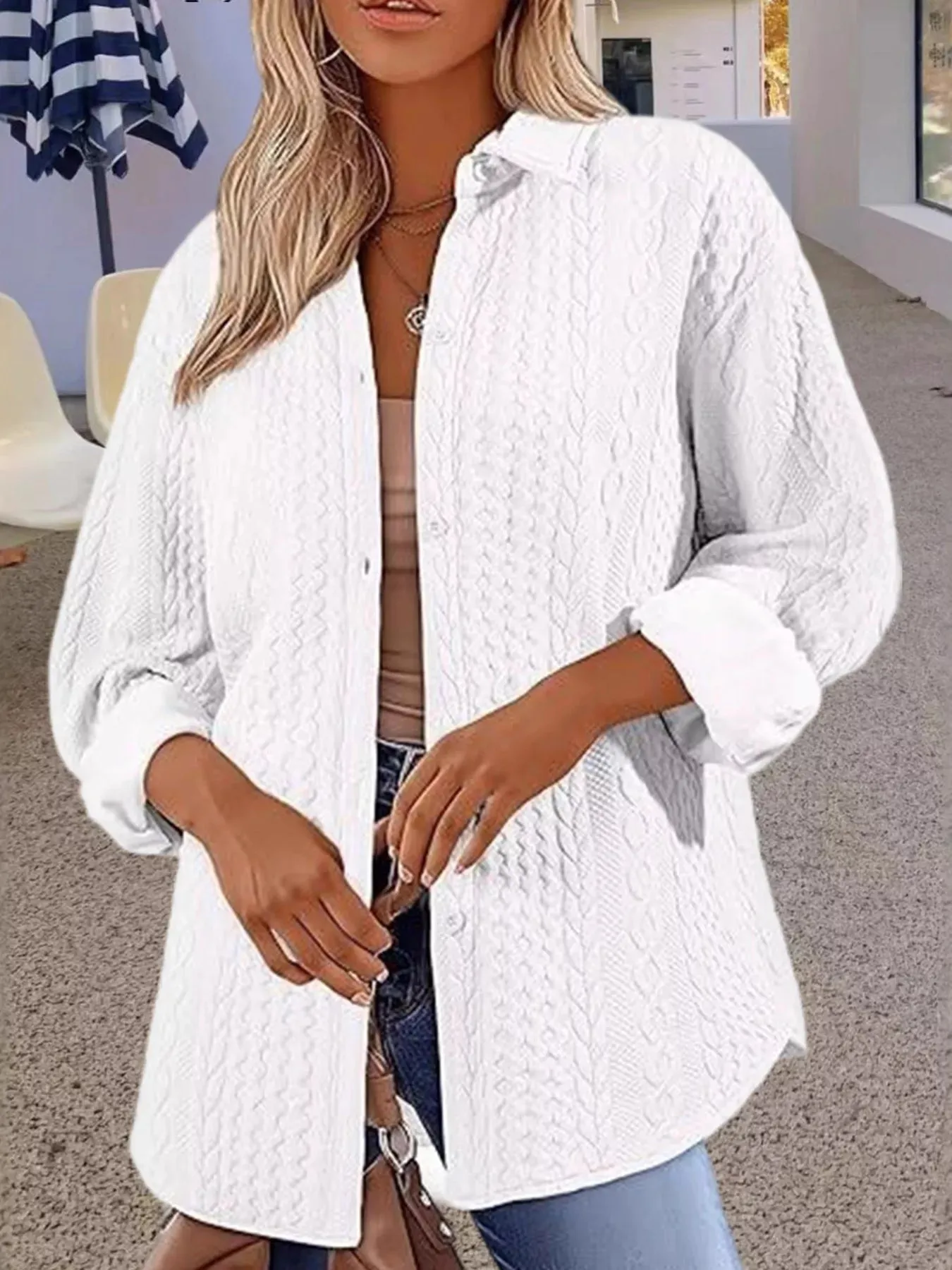 Texture Button Up Long Sleeve Shacket sold by Charming Charlie product image thumbnail 3