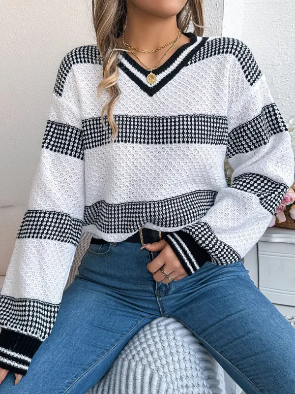 Contrast Striped V-Neck Sweater sold by Charming Charlie