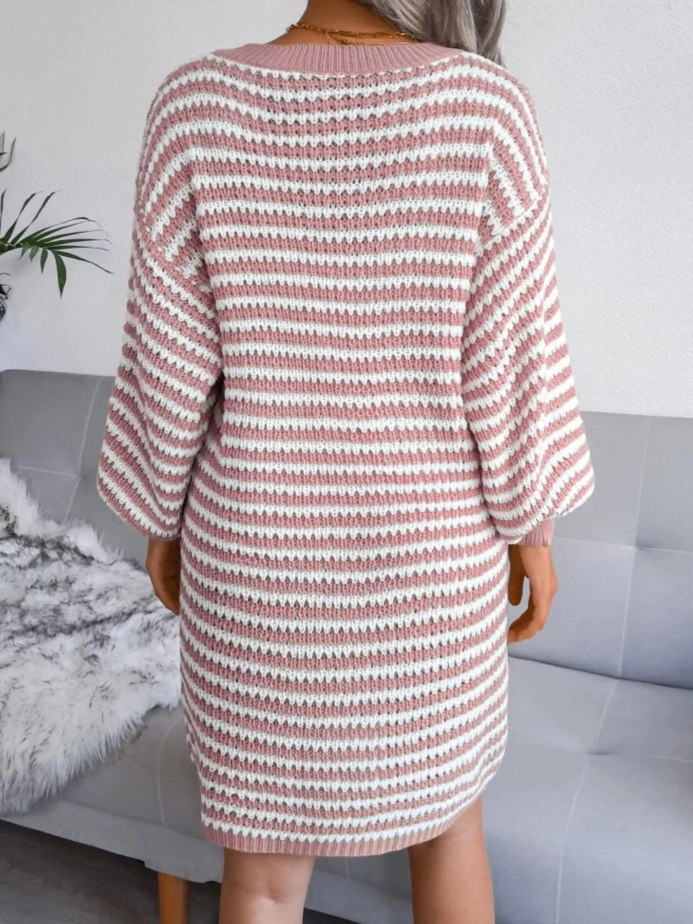 Striped V-Neck Long Sleeve Sweater Dress sold by Charming Charlie product image thumbnail 3