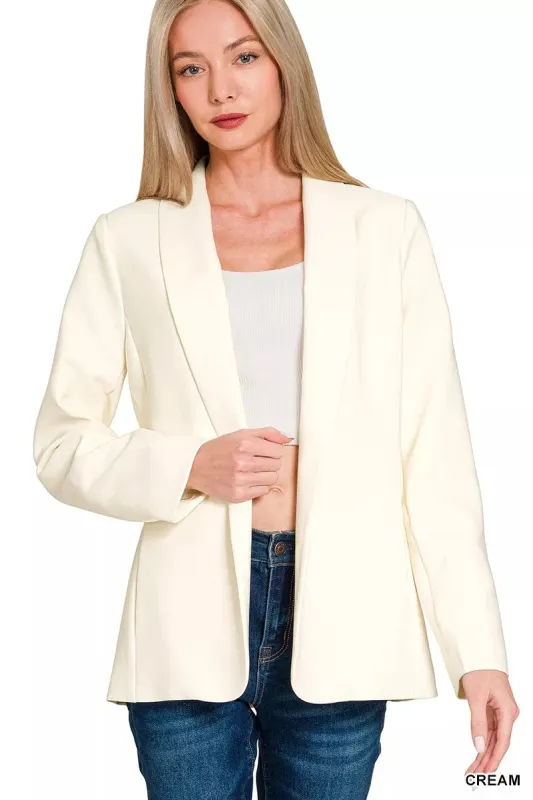 Zenana Woven Long Sleeve Blazer With Lining sold by Charming Charlie