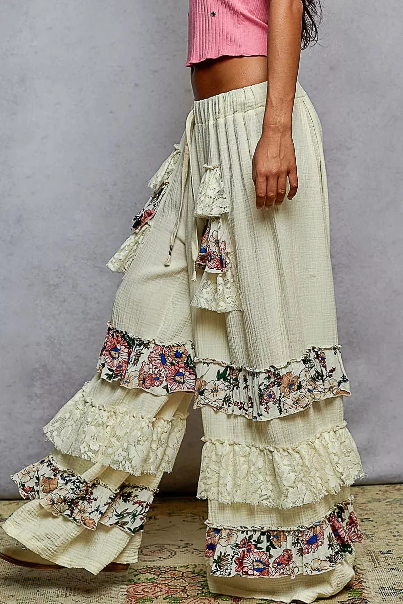 POL Drawstring Double Gauze Wide Leg Pants with Print and Lace Ruffle sold by Charming Charlie product image thumbnail 2
