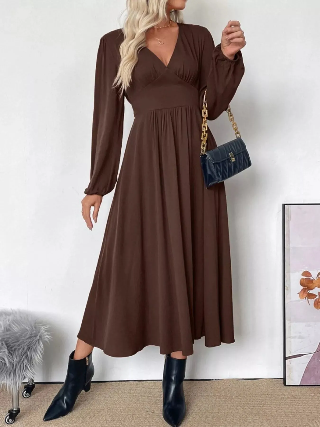 V-Neck Balloon Sleeve Midi Dress sold by Charming Charlie product image thumbnail 3