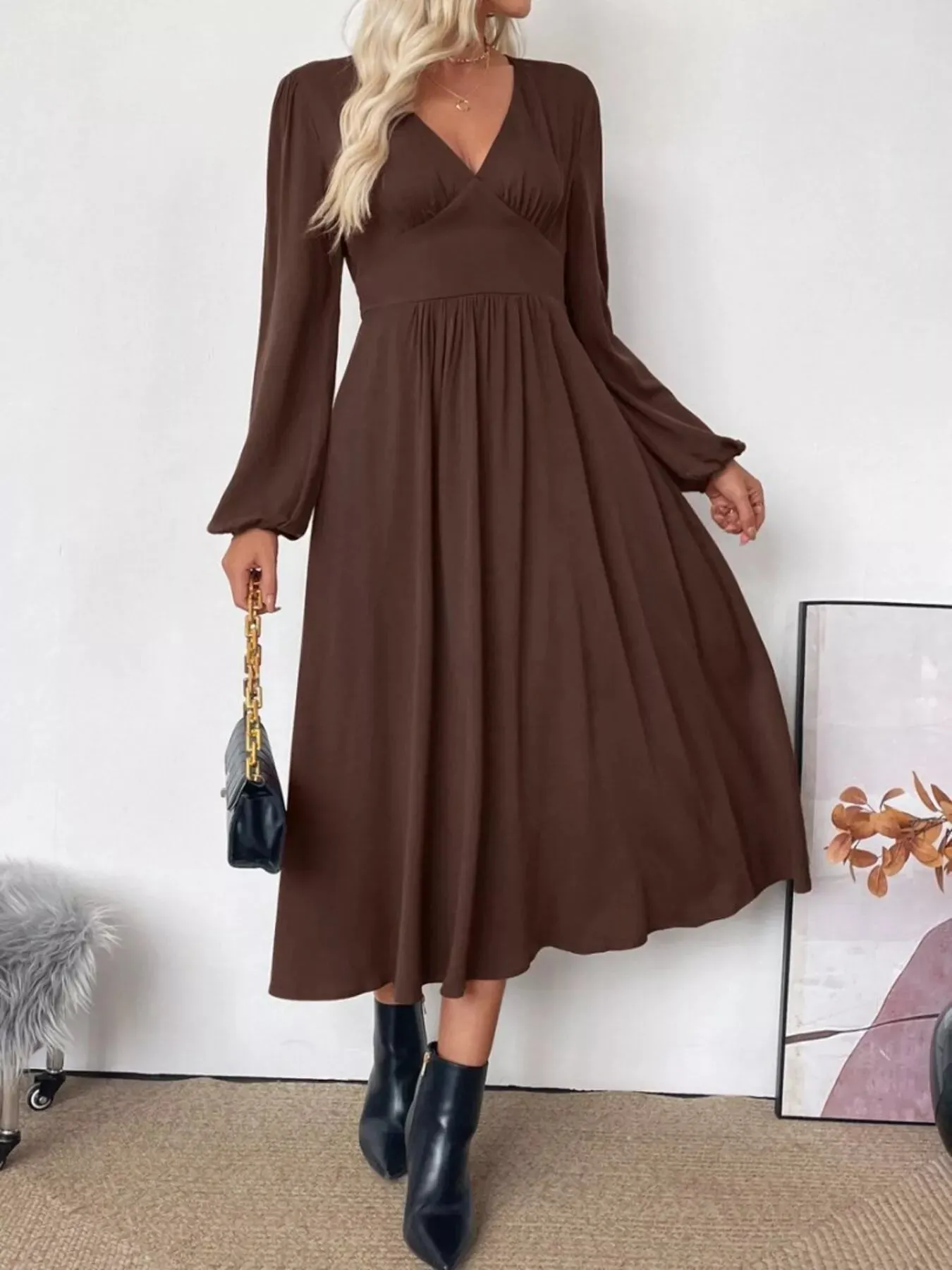 V-Neck Balloon Sleeve Midi Dress sold by Charming Charlie