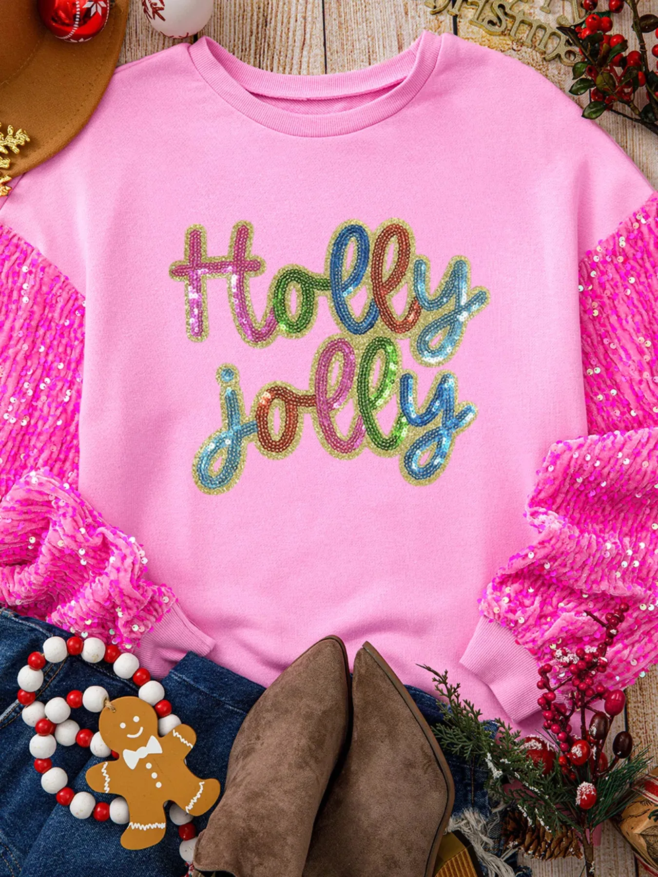 Holly Jolly Sequin Letter Drop Shoulder Long Sleeve Top sold by Charming Charlie product image thumbnail 4