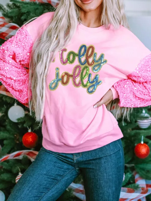 Holly Jolly Sequin Letter Drop Shoulder Long Sleeve Top sold by Charming Charlie