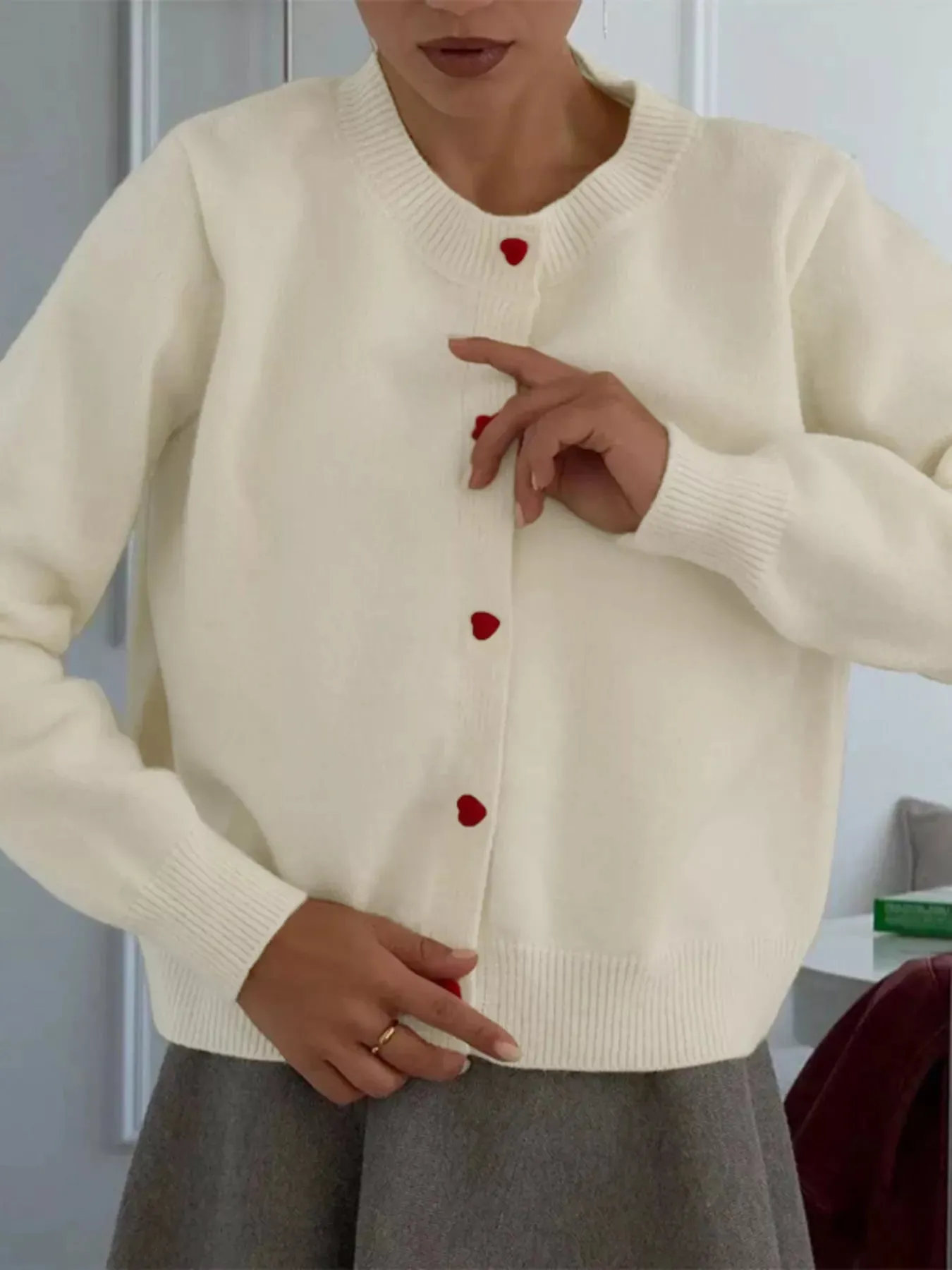 Button-Front Long Sleeve Cardigan sold by Charming Charlie product image thumbnail 3