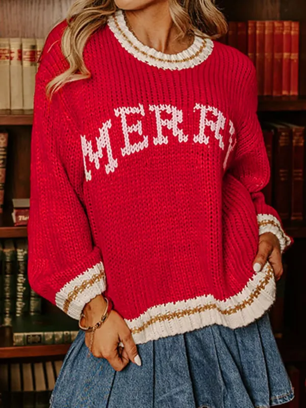 MERRY Contrast Edge Drop Shoulder Christmas Sweater sold by Charming Charlie