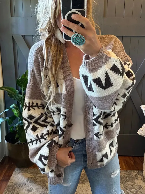 Aztec Pattern Oversized Button Up Cardigan sold by Charming Charlie