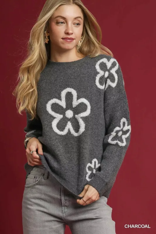 Umgee Round Neck Sweater with Floral Accents sold by Charming Charlie