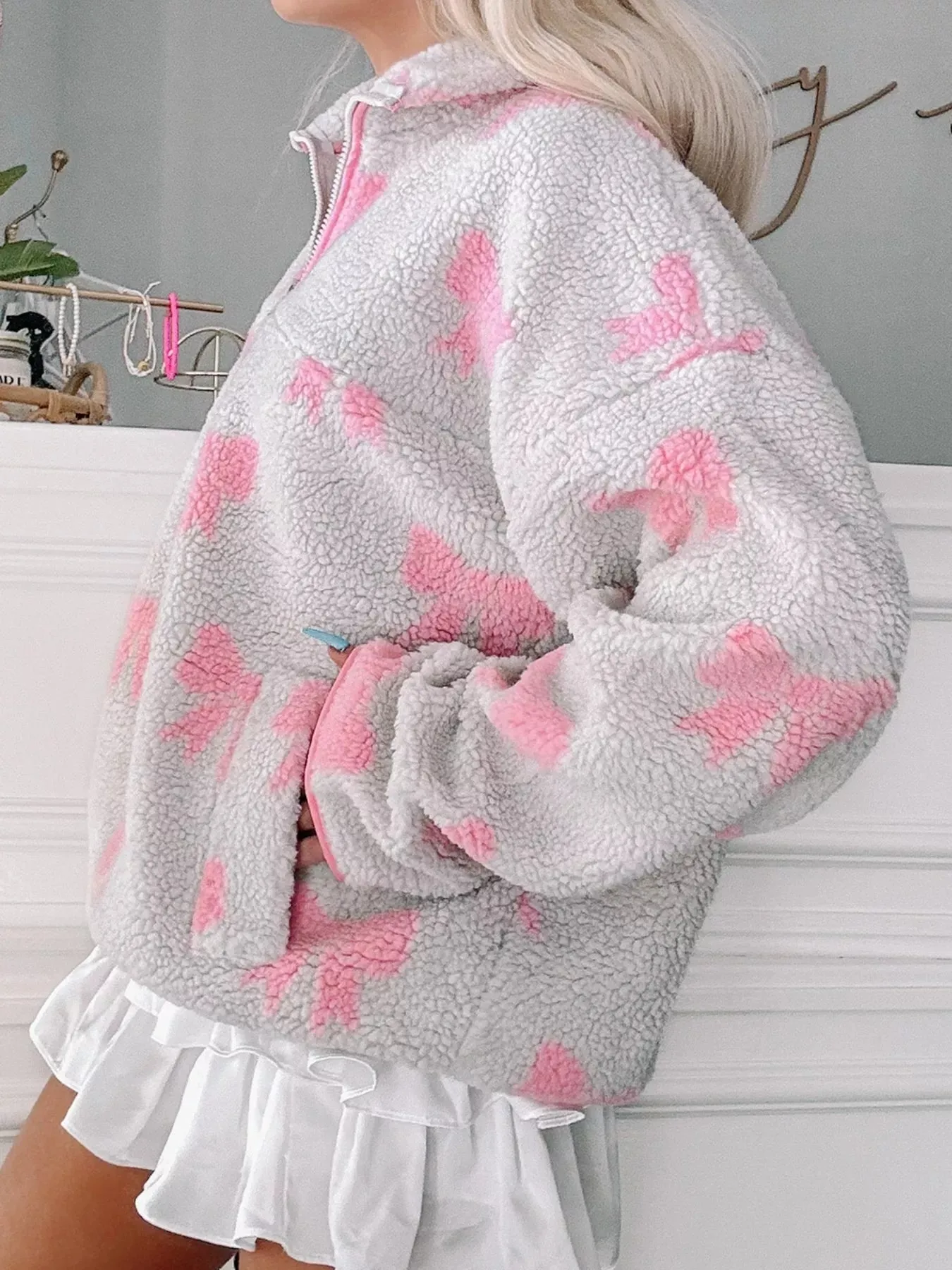 Bow Zip Collar Fleece Sweatshirt sold by Charming Charlie product image thumbnail 4