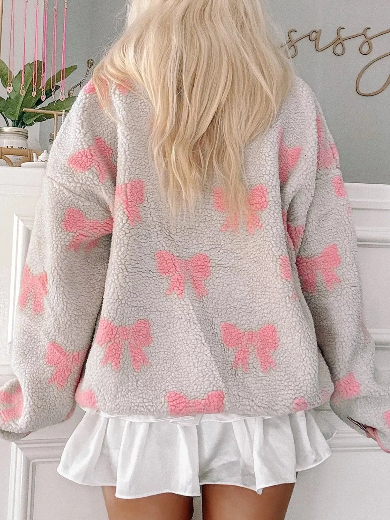 Bow Zip Collar Fleece Sweatshirt sold by Charming Charlie product image thumbnail 2