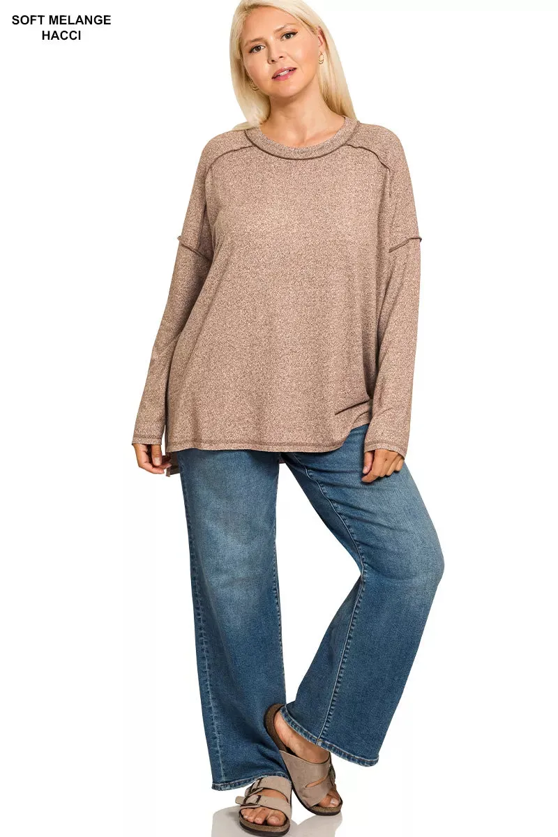 Zenana Full Size Melange Hacci Exposed Seam Hi-low Tee Plus Size sold by Charming Charlie product image thumbnail 2