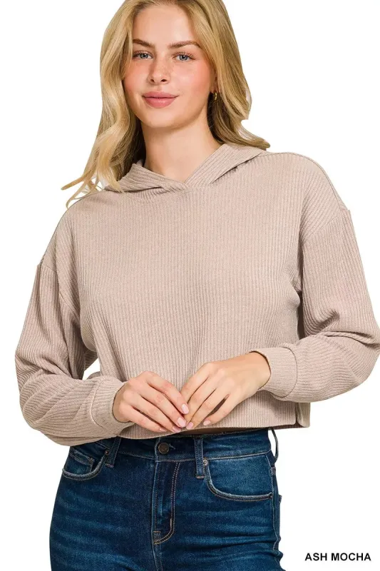 Zenana Drop Shoulder Ribbed Crop Hoodie sold by Charming Charlie