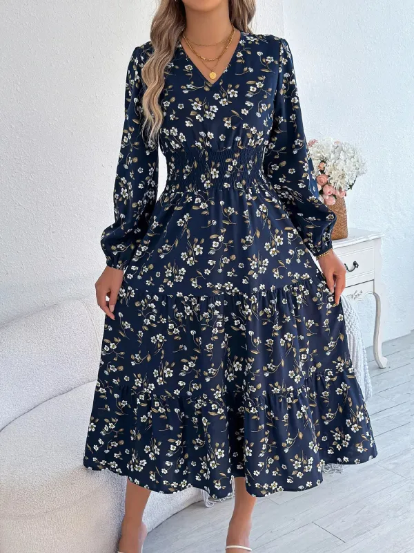 Floral Print Long Sleeve V-Neck Midi Dress sold by Charming Charlie