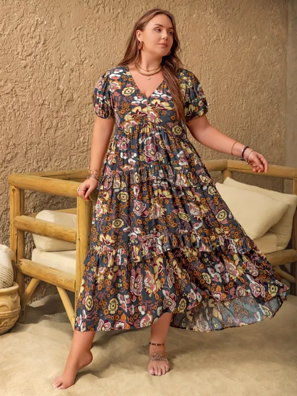 Plus Size V-Neck Short Sleeve Midi Dress sold by Charming Charlie