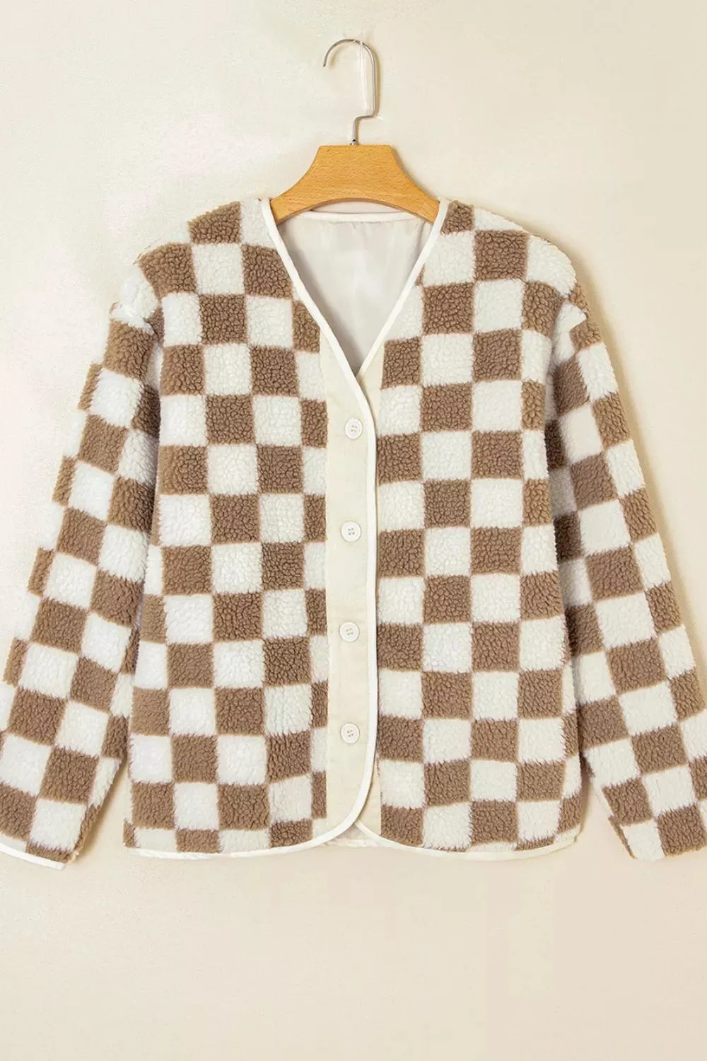 Checkered Sherpa Oversized Button Up Jacket sold by Charming Charlie product image thumbnail 5