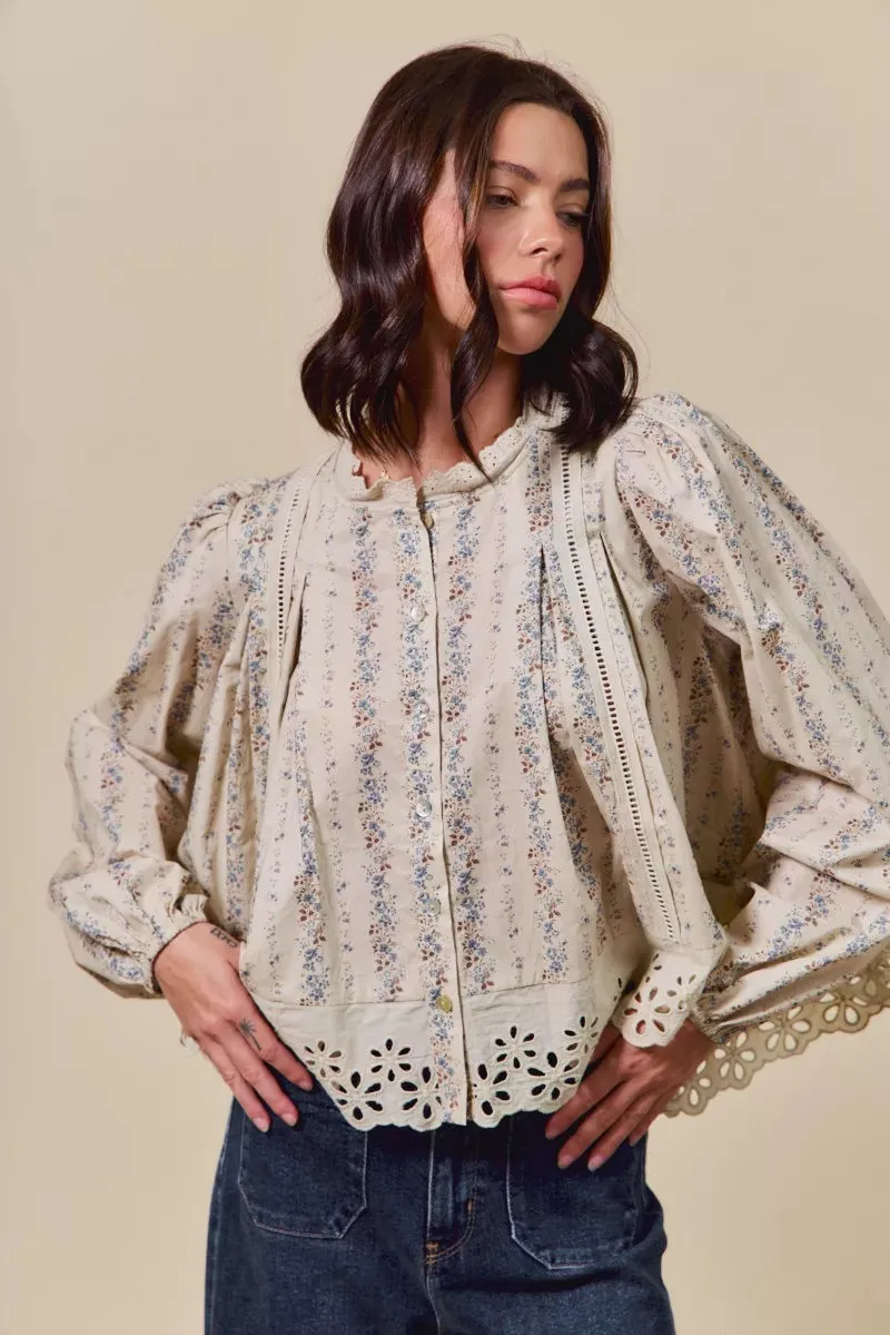 SO ME Floral Print Lace Button Down Shirt sold by Charming Charlie product image thumbnail 4