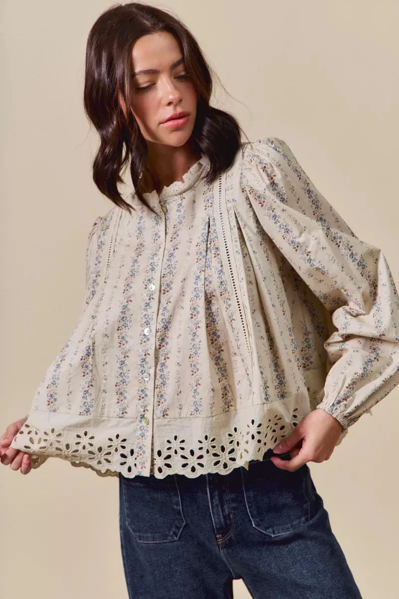 SO ME Floral Print Lace Button Down Shirt sold by Charming Charlie product image thumbnail 5