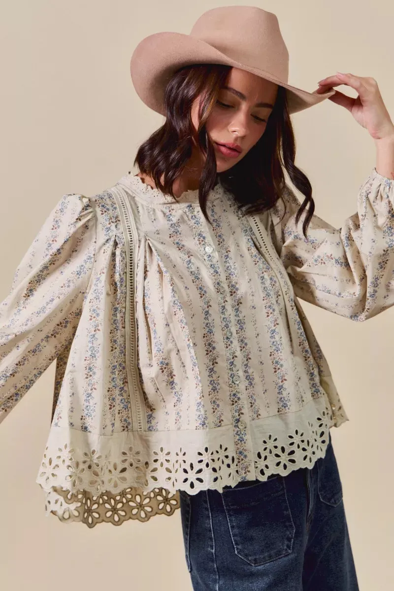 SO ME Floral Print Lace Button Down Shirt sold by Charming Charlie product image thumbnail 2