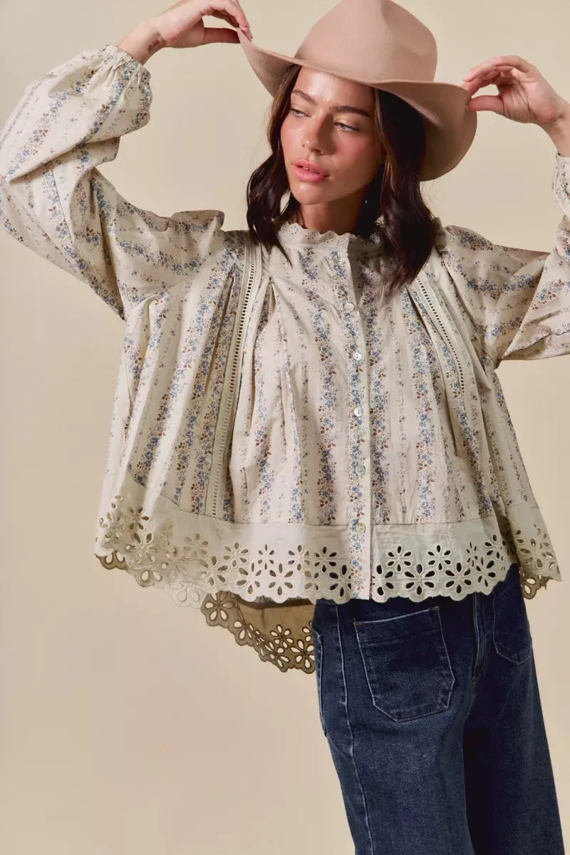 SO ME Floral Print Lace Button Down Shirt sold by Charming Charlie product image thumbnail 3
