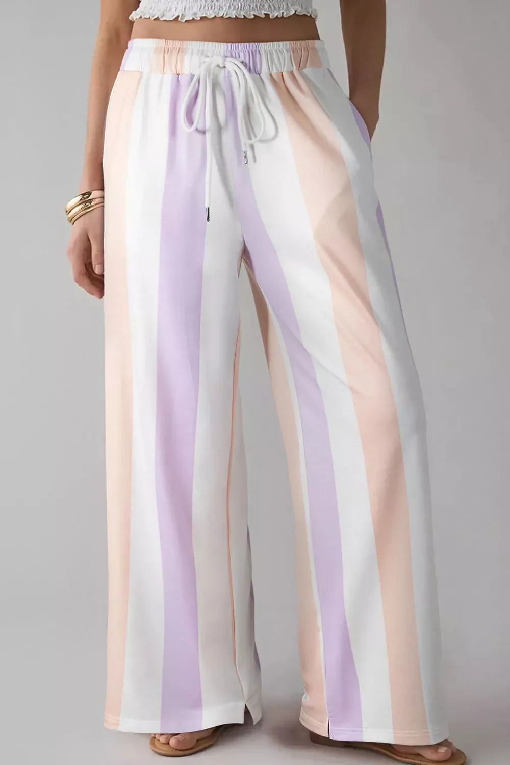 Stripe Multicolored Print Drawstring Loose Pants with Side Pockets sold by Charming Charlie