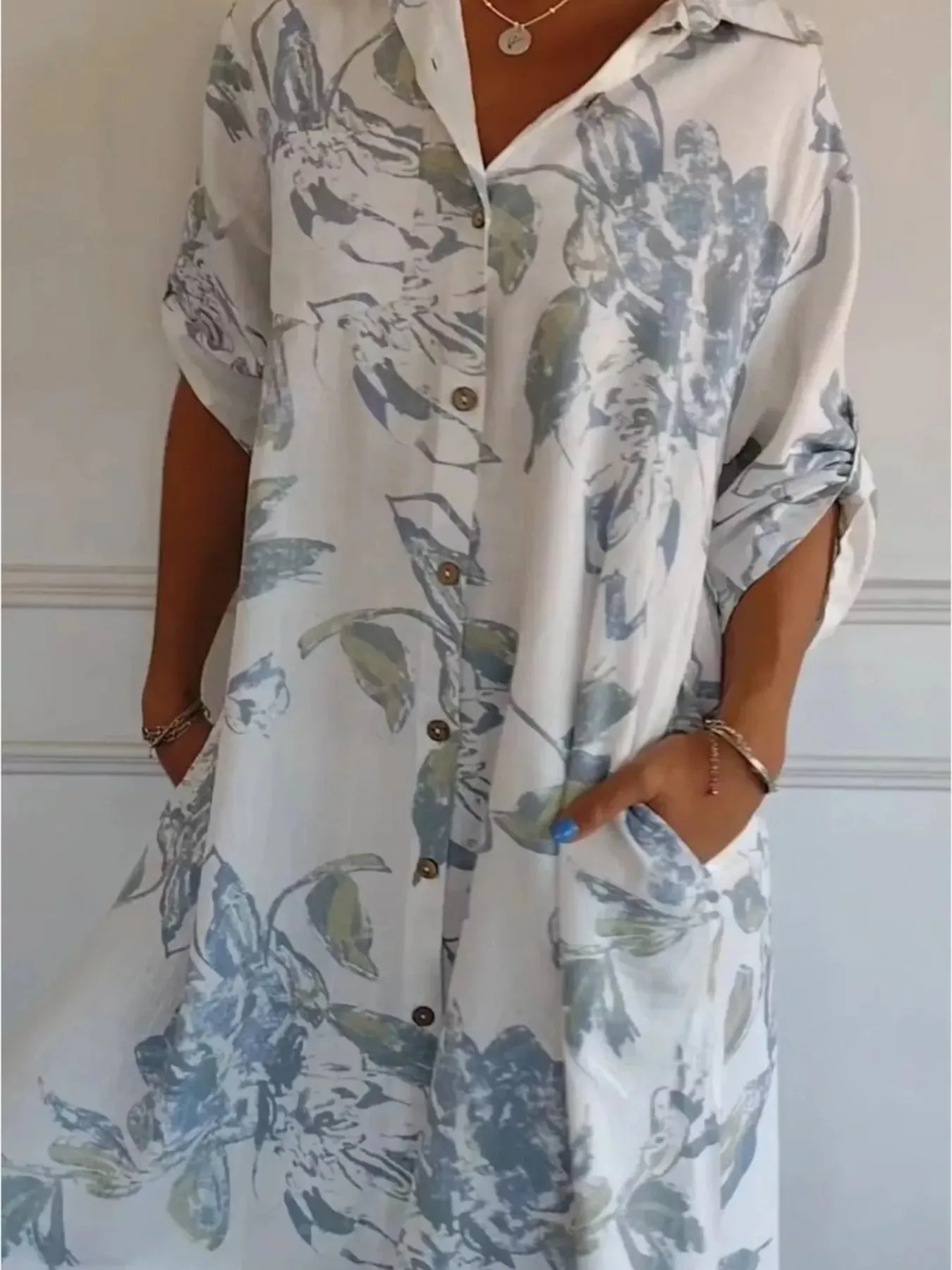 Full Size Floral Print Button-Up Shirt Dress Plus Size sold by Charming Charlie product image thumbnail 5