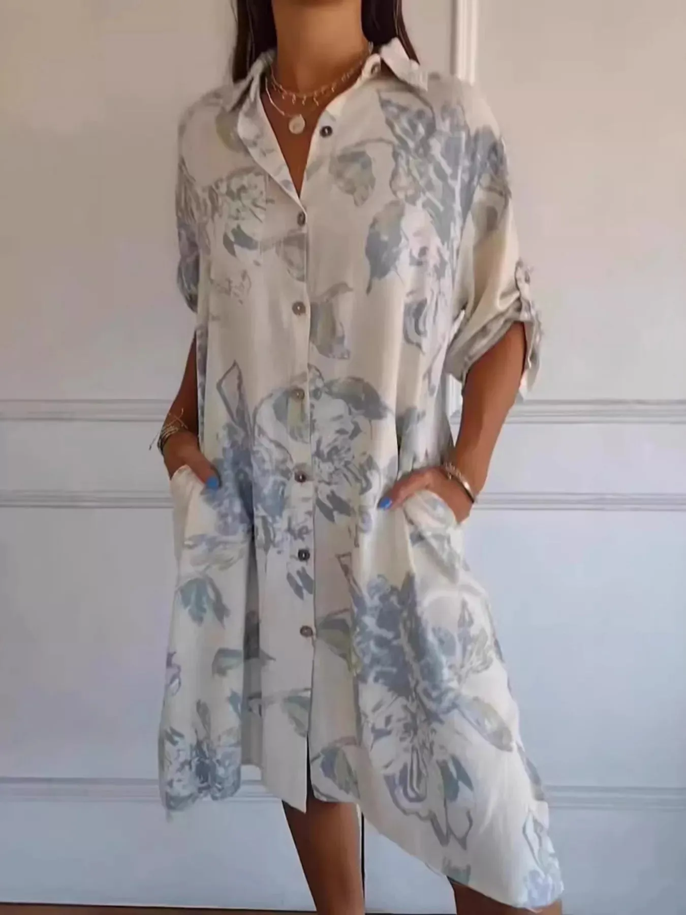 Full Size Floral Print Button-Up Shirt Dress Plus Size sold by Charming Charlie product image thumbnail 2