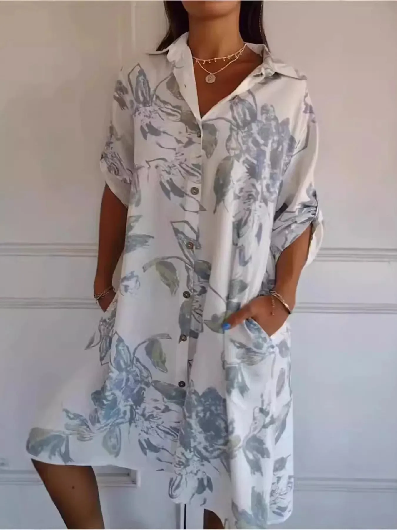 Full Size Floral Print Button-Up Shirt Dress Plus Size sold by Charming Charlie product image thumbnail 3