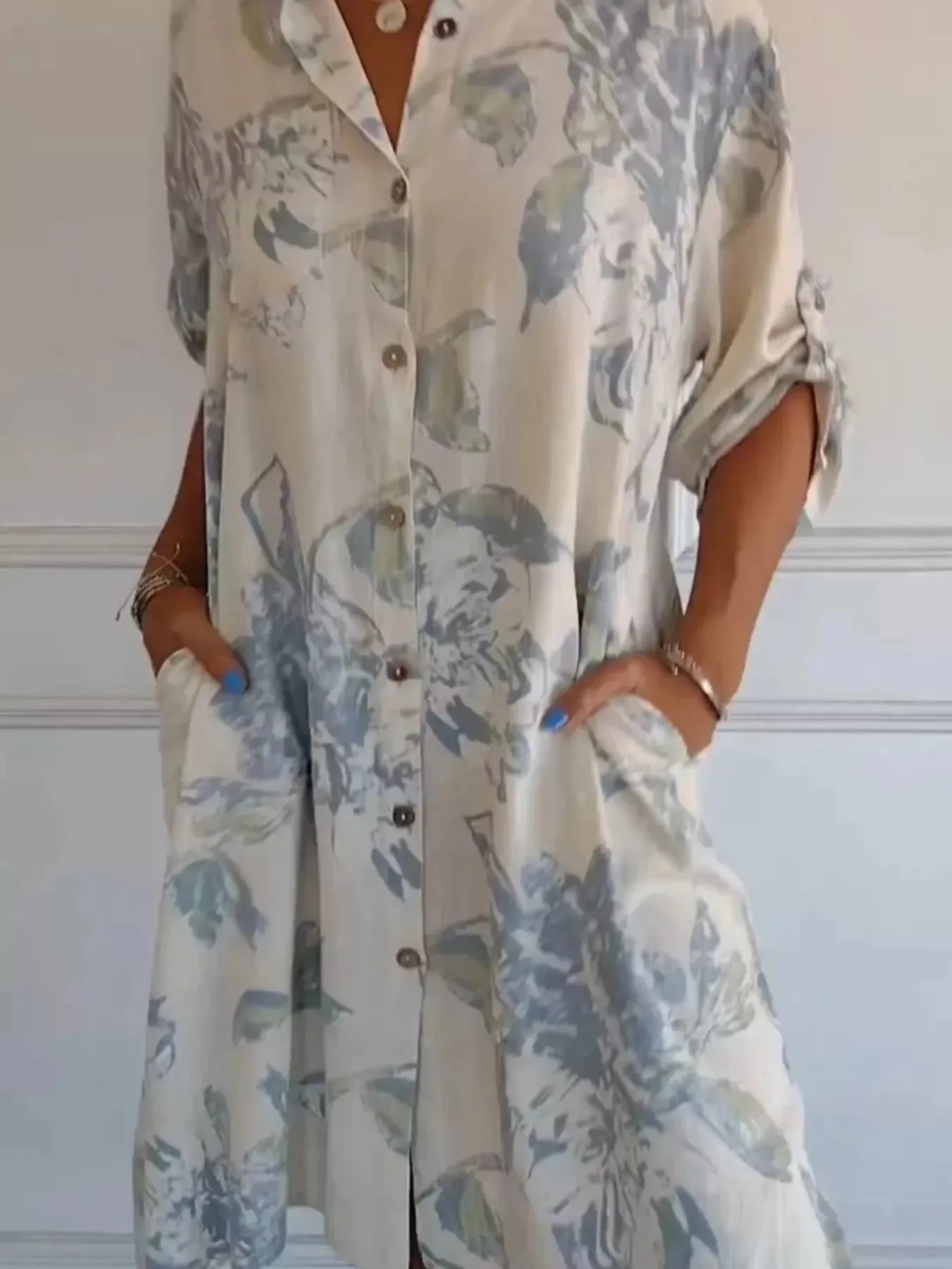 Full Size Floral Print Button-Up Shirt Dress Plus Size sold by Charming Charlie product image thumbnail 4
