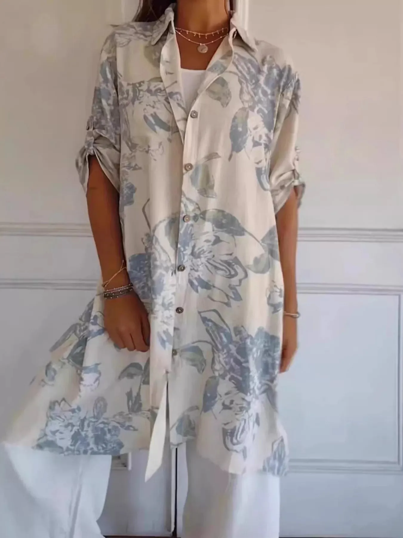 Full Size Floral Print Button-Up Shirt Dress Plus Size sold by Charming Charlie